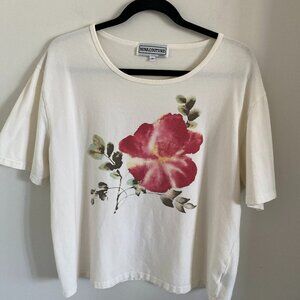 BOHO Women's White Flower Print Cropped  Crew Neck T Shirt Size 1X